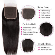 Hair Bundles 12A Yaki Kinky Straight Human Hair 3 Bundles 100% Unprocessed Mongolian Virgin Human Hair Kinky Straight Bundles Yaki Hair Natural Color (12 14 16)