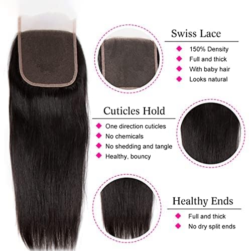 Hair Bundles 12A Yaki Kinky Straight Human Hair 3 Bundles 100% Unprocessed Mongolian Virgin Human Hair Kinky Straight Bundles Yaki Hair Natural Color (12 14 16)