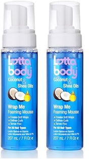 Lottabody Coconut Oil and Shea Wrap Me Foaming Curl Mousse, Creates Soft Wraps, Hair Mousse for Curly Hair, Defines Curls, Anti Frizz, 7 Fl Oz (Pack of 2)