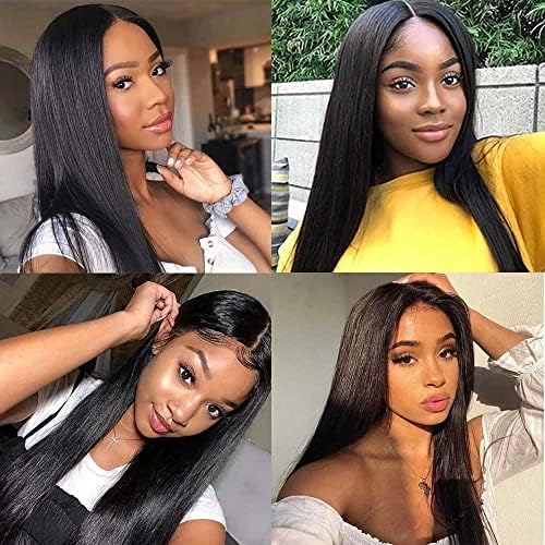 Hair Bundles 12A Yaki Kinky Straight Human Hair 3 Bundles 100% Unprocessed Mongolian Virgin Human Hair Kinky Straight Bundles Yaki Hair Natural Color (12 14 16)