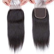 Hair Bundles 12A Yaki Kinky Straight Human Hair 3 Bundles 100% Unprocessed Mongolian Virgin Human Hair Kinky Straight Bundles Yaki Hair Natural Color (12 14 16)