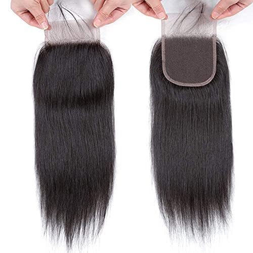 Hair Bundles 12A Yaki Kinky Straight Human Hair 3 Bundles 100% Unprocessed Mongolian Virgin Human Hair Kinky Straight Bundles Yaki Hair Natural Color (12 14 16)