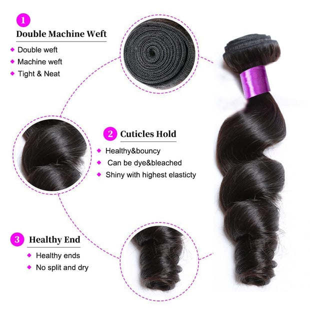 Loose Wave Bundles Human Hair 3 Bunldes 100% Unprocessed Brazilian Virgin Hair Loose Wave Bundles Hair Extensions for Black Women
