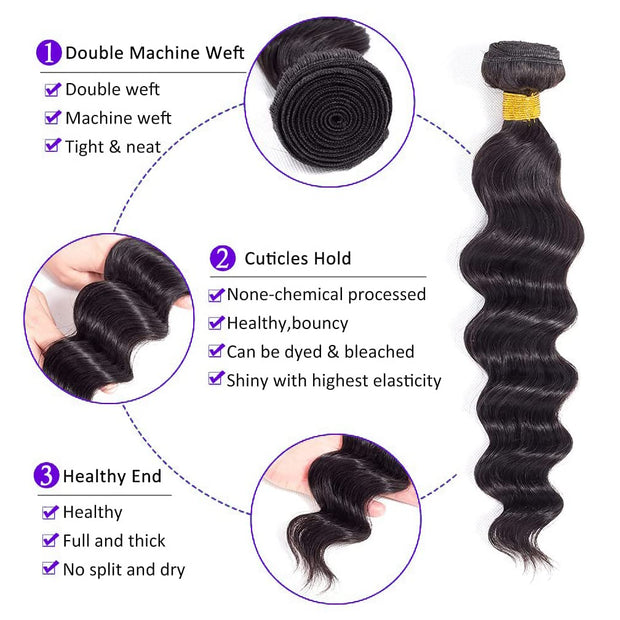 Brazilian Virgin Loose Deep Wave 3 Bundles 10 12 14 inches 9A Brazilian Loose Deep Wave Bundles 100% Unprocessed Loose Deep Human Hair Bundles Virgin Hair Extensions Natural Color