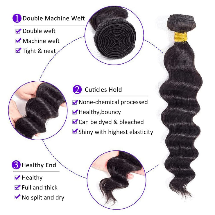 Brazilian Virgin Loose Deep Wave 3 Bundles 10 12 14 inches 9A Brazilian Loose Deep Wave Bundles 100% Unprocessed Loose Deep Human Hair Bundles Virgin Hair Extensions Natural Color