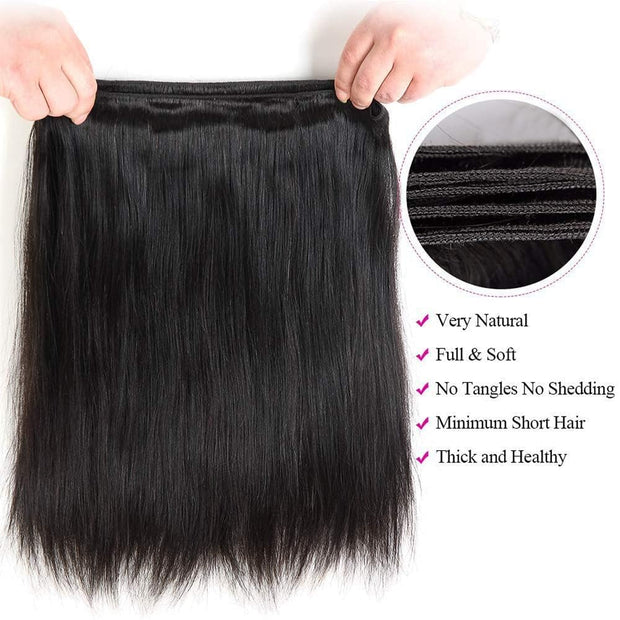 Straight Human Hair Bundles 8 10 12 Inch Trippy Hair Bundles 100% Unprocessed Brazilian Straight Human Hair Extension for Women Natural Black Color