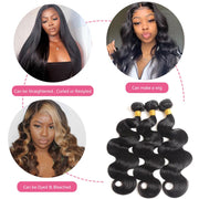 Body Wave Bundles Human Hair 10 10 10 Inch Human Hair Bundle 100% Unprocessed Brazilian Virgin Hair 3 Bundles Human Hair Extensions for Black Women Natural Color