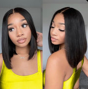 Straight Human Hair Bundles 8 10 12 Inch Trippy Hair Bundles 100% Unprocessed Brazilian Straight Human Hair Extension for Women Natural Black Color