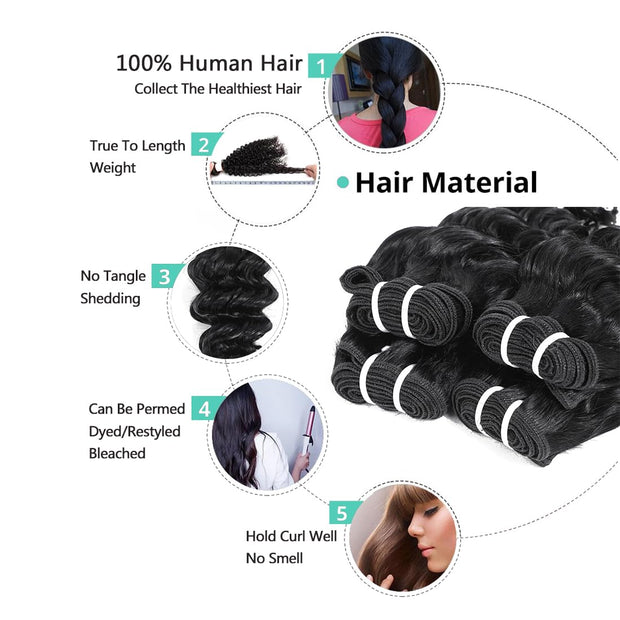 Deep Wave Bundles Human Hair 4 Bundles 12A Brazilian Virgin Human Hair 100% Unprocessed Natural Color Brazilian Human Hair Weave Extensions (8"8"8"8")