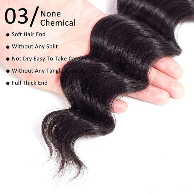 Brazilian Virgin Loose Deep Wave 3 Bundles 10 12 14 inches 9A Brazilian Loose Deep Wave Bundles 100% Unprocessed Loose Deep Human Hair Bundles Virgin Hair Extensions Natural Color