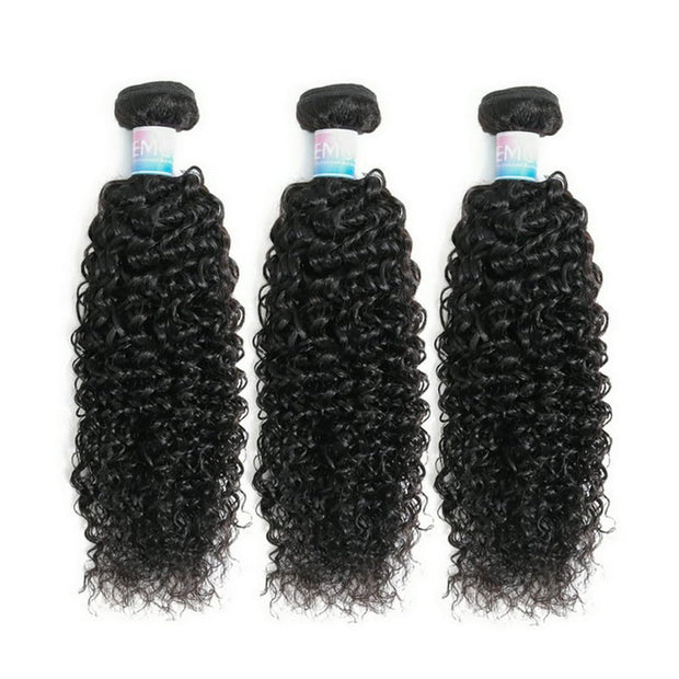 EMOL Curly Bundles Human Hair Kinky Curly Human Hair Bundles for Black Women 8 10 12 inch Afro Kinkycurly Bundles Human Hair Weave 3 Bundles Kinky Hair Wefts