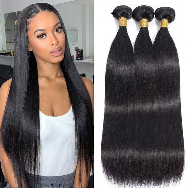 Straight Human Hair Bundles 8 10 12 Inch Trippy Hair Bundles 100% Unprocessed Brazilian Straight Human Hair Extension for Women Natural Black Color