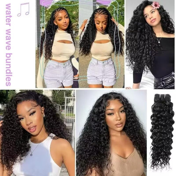 Water Wave Bundles Human Hair 12A Brazilian Curly Human Hair Bundles Wet And Wavy Bundles Human Hair For Black Women 100% Unprocessed Virgin 3 Bundles Human Hair 10 12 14