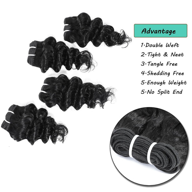 Deep Wave Bundles Human Hair 4 Bundles 12A Brazilian Virgin Human Hair 100% Unprocessed Natural Color Brazilian Human Hair Weave Extensions (8"8"8"8")