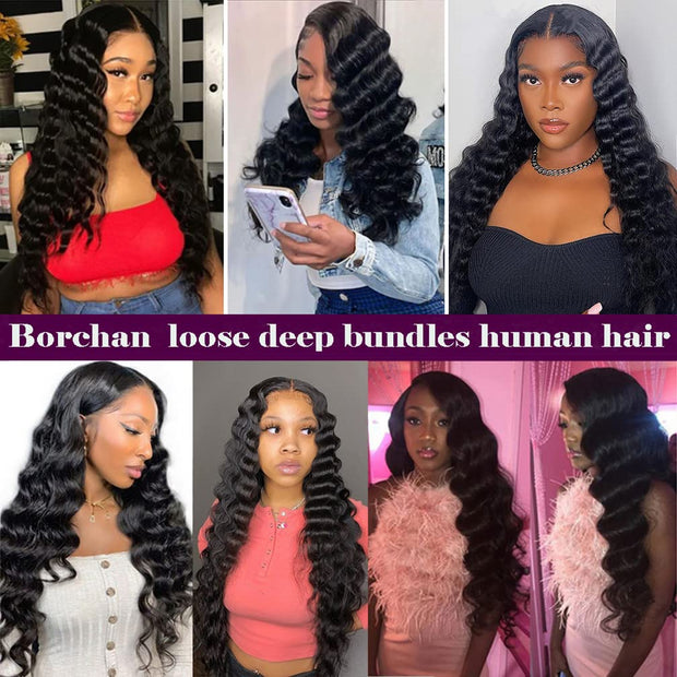 Brazilian Virgin Loose Deep Wave 3 Bundles 10 12 14 inches 9A Brazilian Loose Deep Wave Bundles 100% Unprocessed Loose Deep Human Hair Bundles Virgin Hair Extensions Natural Color