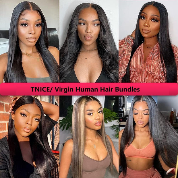 Straight Human Hair Bundles 8 10 12 Inch Trippy Hair Bundles 100% Unprocessed Brazilian Straight Human Hair Extension for Women Natural Black Color