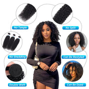 EMOL Curly Bundles Human Hair Kinky Curly Human Hair Bundles for Black Women 8 10 12 inch Afro Kinkycurly Bundles Human Hair Weave 3 Bundles Kinky Hair Wefts
