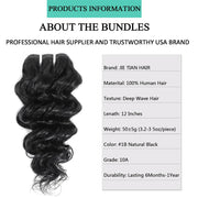 Deep Wave Bundles Human Hair 4 Bundles 12A Brazilian Virgin Human Hair 100% Unprocessed Natural Color Brazilian Human Hair Weave Extensions (8"8"8"8")