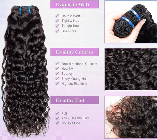 Water Wave Bundles Human Hair 12A Brazilian Curly Human Hair Bundles Wet And Wavy Bundles Human Hair For Black Women 100% Unprocessed Virgin 3 Bundles Human Hair 10 12 14
