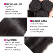 Straight Human Hair Bundles 8 10 12 Inch Trippy Hair Bundles 100% Unprocessed Brazilian Straight Human Hair Extension for Women Natural Black Color