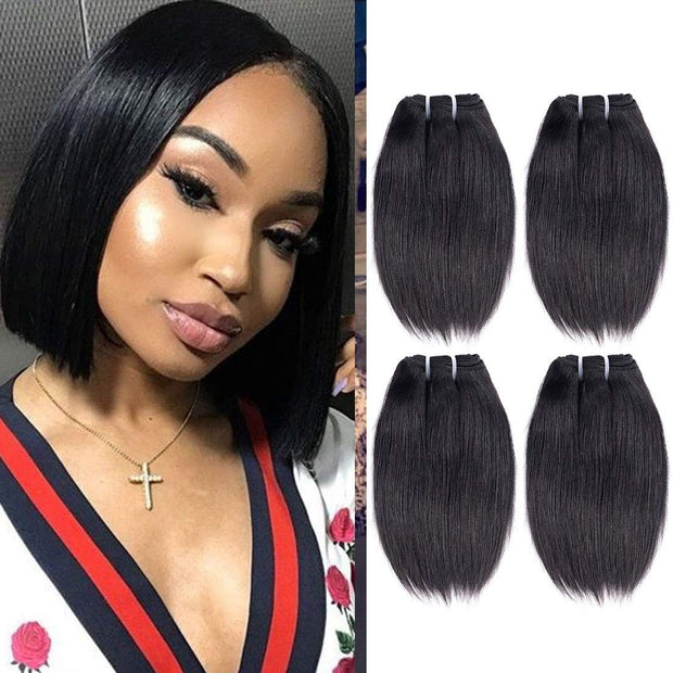 Cece Beauty 8 Inch Short Human Hair Bundles Natural Color 4 Bundles 12A Brazilian Virgin Hair 100% Unprocessed Straight Human Hair(8"8"8"8")