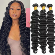 Brazilian Virgin Loose Deep Wave 3 Bundles 10 12 14 inches 9A Brazilian Loose Deep Wave Bundles 100% Unprocessed Loose Deep Human Hair Bundles Virgin Hair Extensions Natural Color