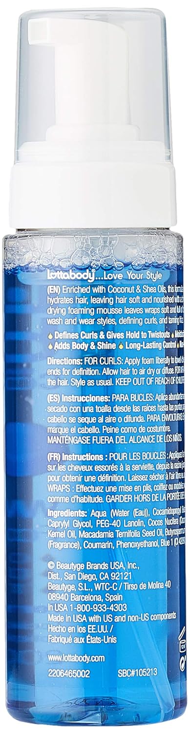 Lottabody Coconut Oil and Shea Wrap Me Foaming Curl Mousse, Creates Soft Wraps, Hair Mousse for Curly Hair, Defines Curls, Anti Frizz, 7 Fl Oz (Pack of 2)