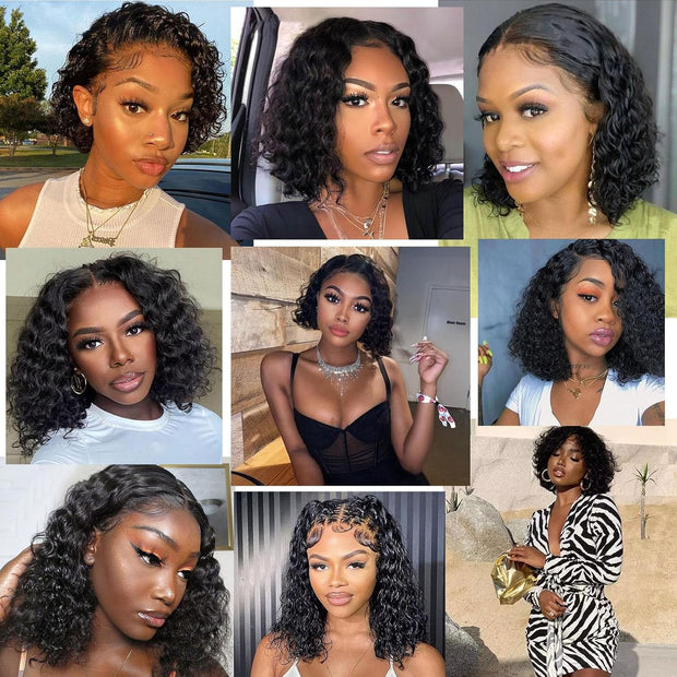 Deep Wave Bundles Human Hair 4 Bundles 12A Brazilian Virgin Human Hair 100% Unprocessed Natural Color Brazilian Human Hair Weave Extensions (8"8"8"8")
